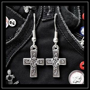 5 For $25💫Small Silver Rose Cross Earrings